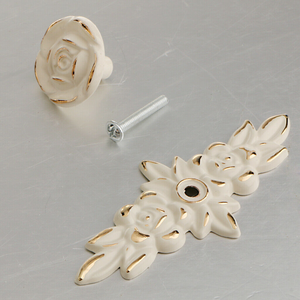 Roes Pull Knob Handles for Cabinet Drawer Cupboard Wardrobe Door_Gold White