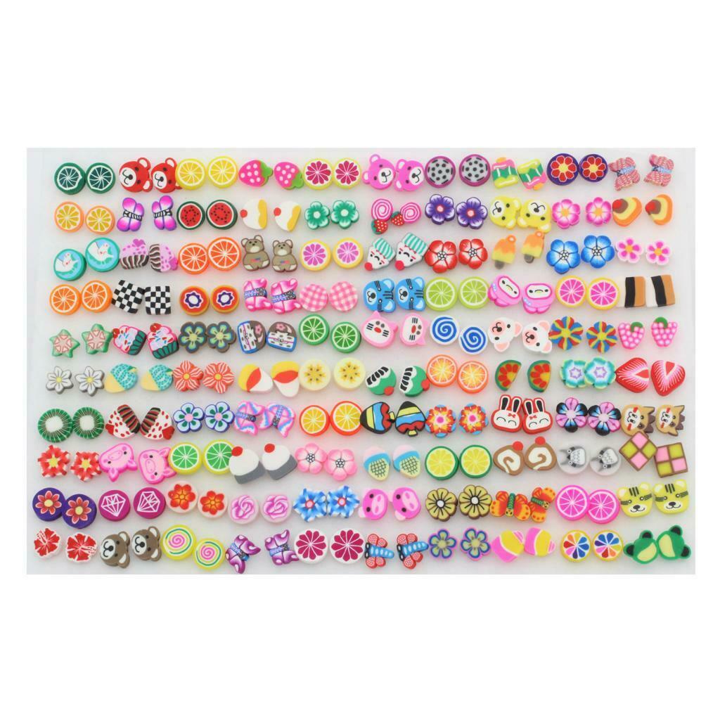 100 pairs of Funny Cartoon Cute Fruit Earrings Ear Stud Set Wholesale