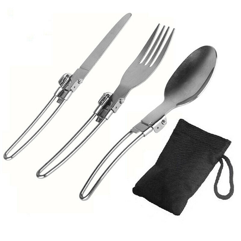 3 pcs 1 set Outdoor Camping Travel Picnic Foldable Stainless Steel Cutlery S KX