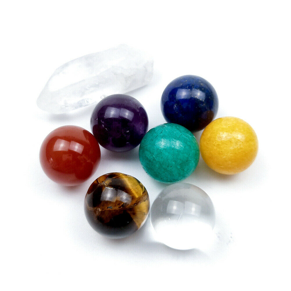 7 Chakra Stones Sphere Ball Reiki Healing Natural Gem Hexagonal Crystal Set