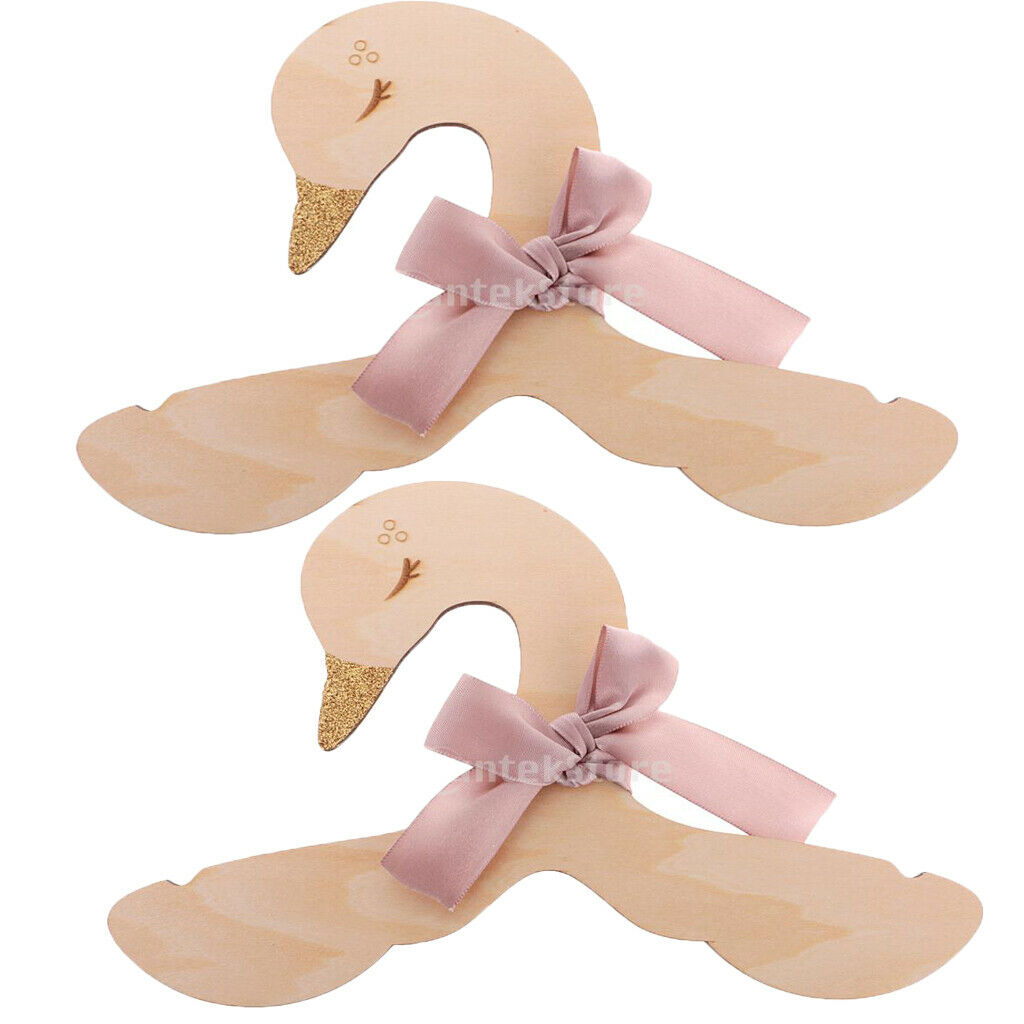 2 Pieces Swan Pink Bow Baby Kid Room Nursery Wooden Coat Clothes Hook Hanger
