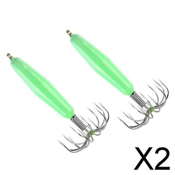 2X Stainless Steel Luminous Squid Jig Hook Barrel Umbrella Octopus Hook 7.2cm