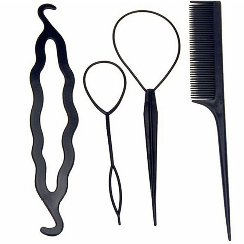 4 Pcs Set Hair Styling Clip Bun Maker+Topsy Tail Braid Ponytail Too.l8