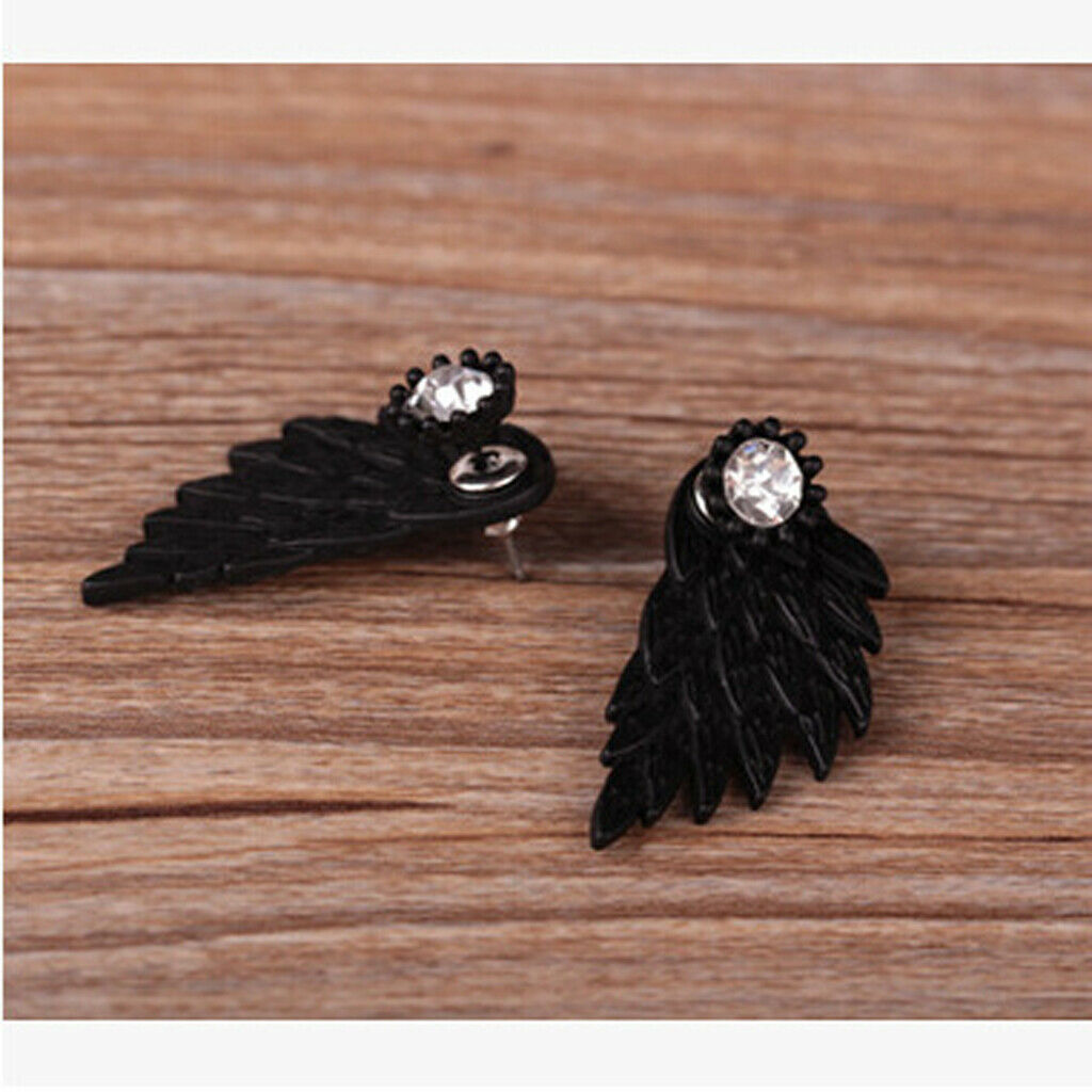 Punk Women's Cool Jewelry Angel Wings Rhinestone Drop Stud Earrings Black