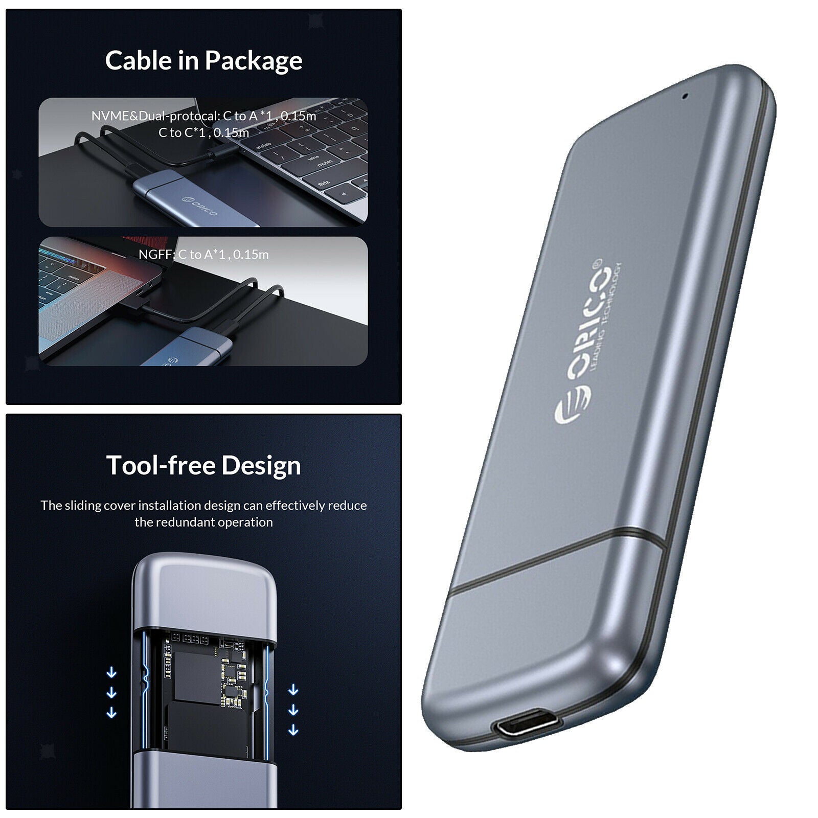 M2 SSD Case Type-C to M.2 NVMe Portable M.2 PCIe Adapter Aluminum Case 2280