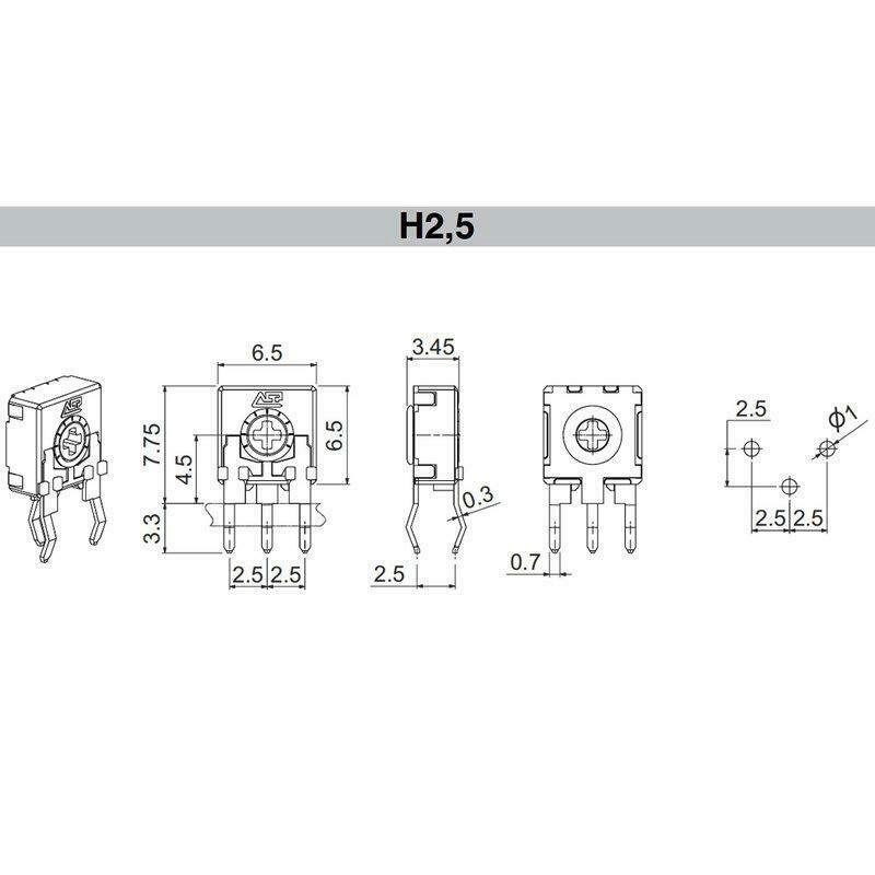 50PCS - ACP CA6XH2.5 5KA 5K-TYPE A TRIMME Potentiometer 6mm