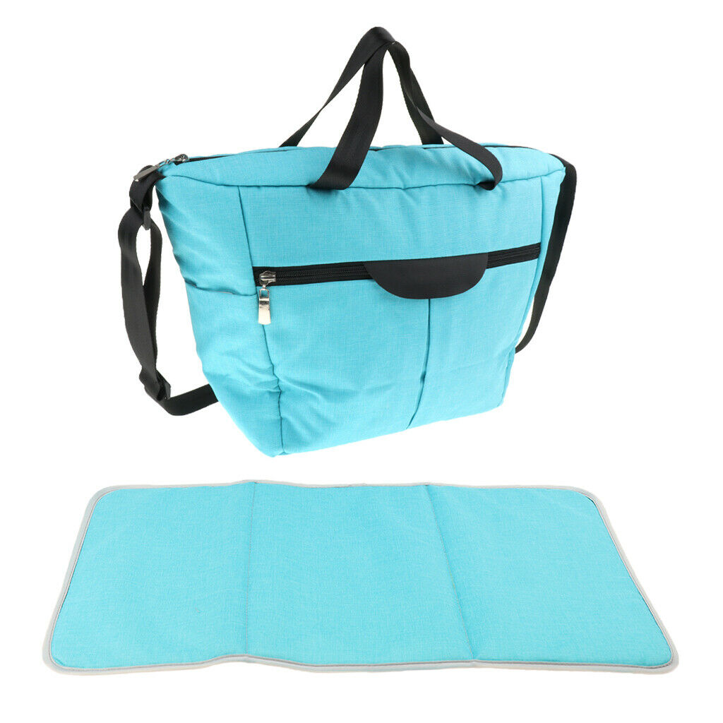 Multi-use Baby Carriage Bag Bottle Diaper Storage Mummy Bag Blue white