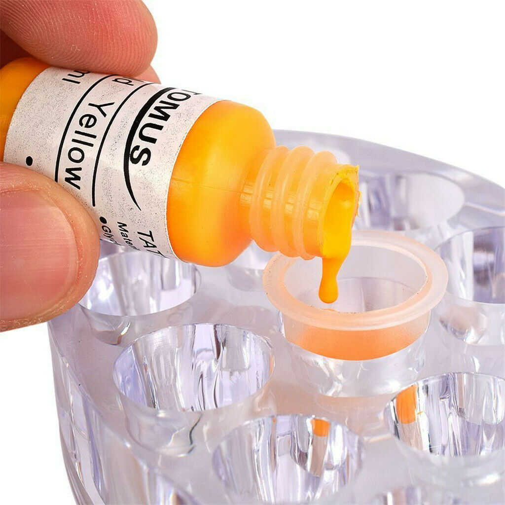 10 Color 5ml Tattoo Ink Pigment Cups Caps Holder Rack Stand Permanent Makeup