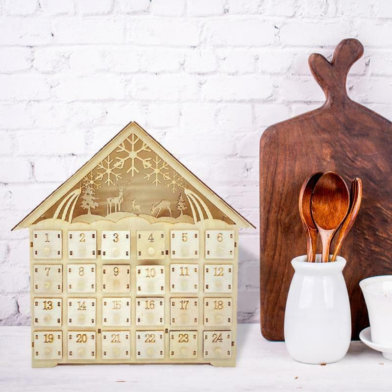 Elk Snowflake Wooden Christmas Countdown Calendar LED Lighted Wood House Xmas