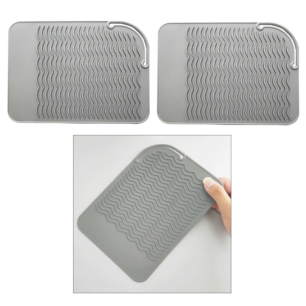2Pcs Salon Hair Straightener Heat Proof Safety Silicone Mat Storage Pad