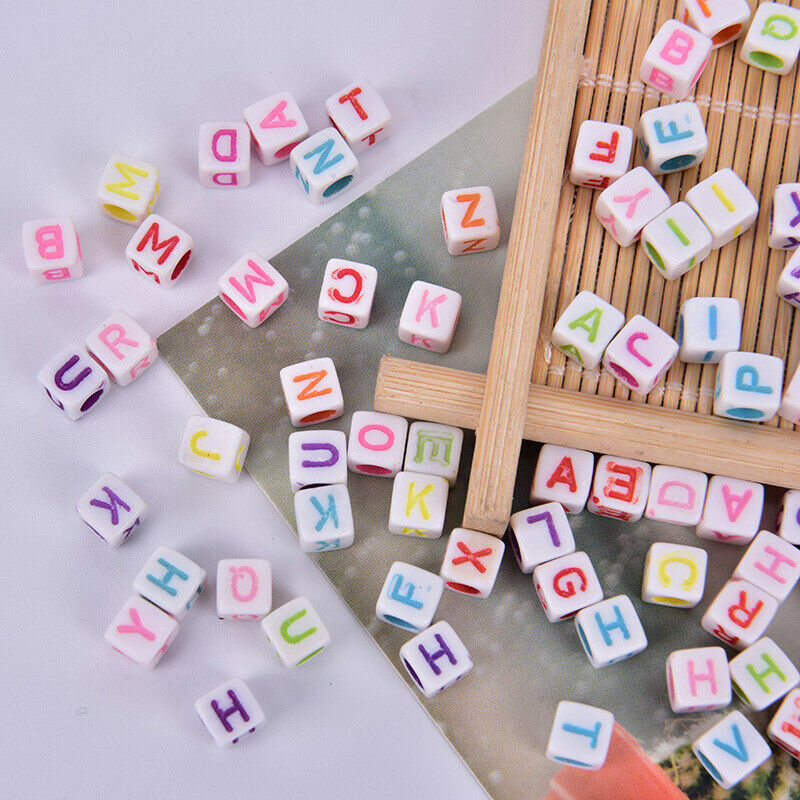Mixed 6mm Acrylic Beads 100pc Square Alphabet Letter Charms DIY Jewelry M.l8