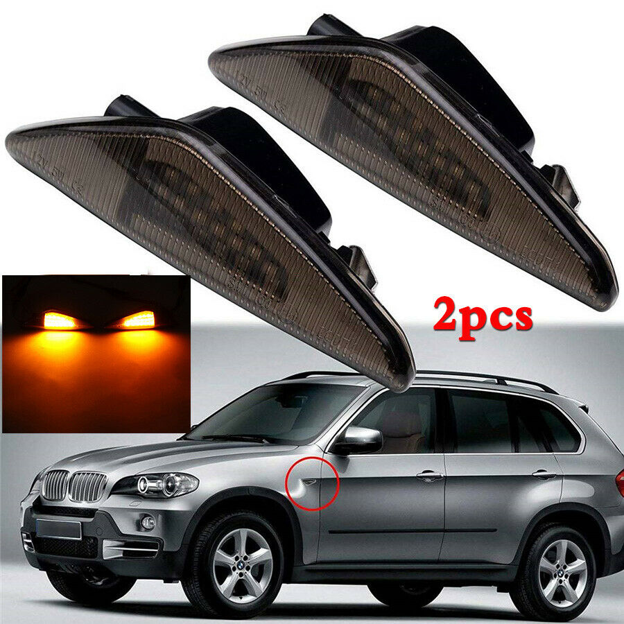 2pcs 12V ABS Smoked Lens Car LED Fender Side Marker Light Lamp For BMW X5 X6 X3