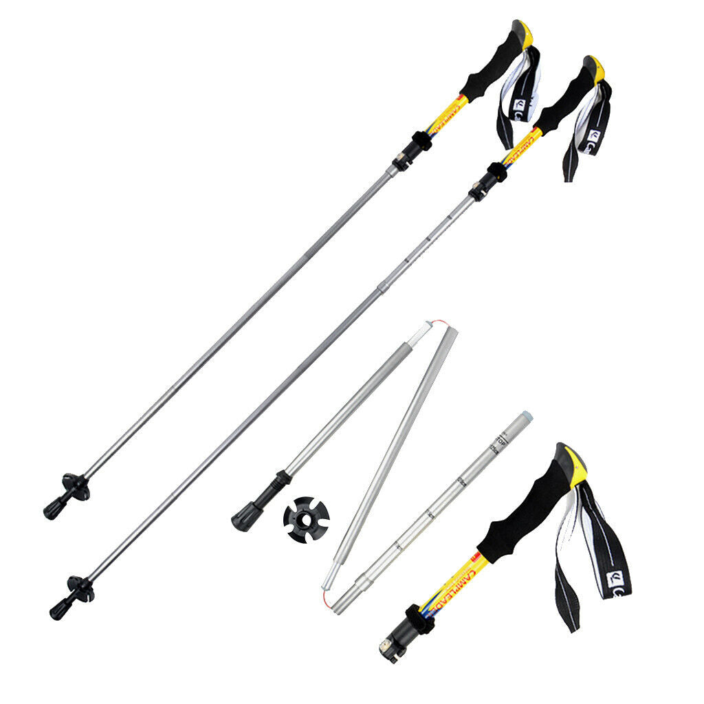 Hiking Stick Trekking Pole Anti-Shock Cane Alpenstock Adjustable Yellow