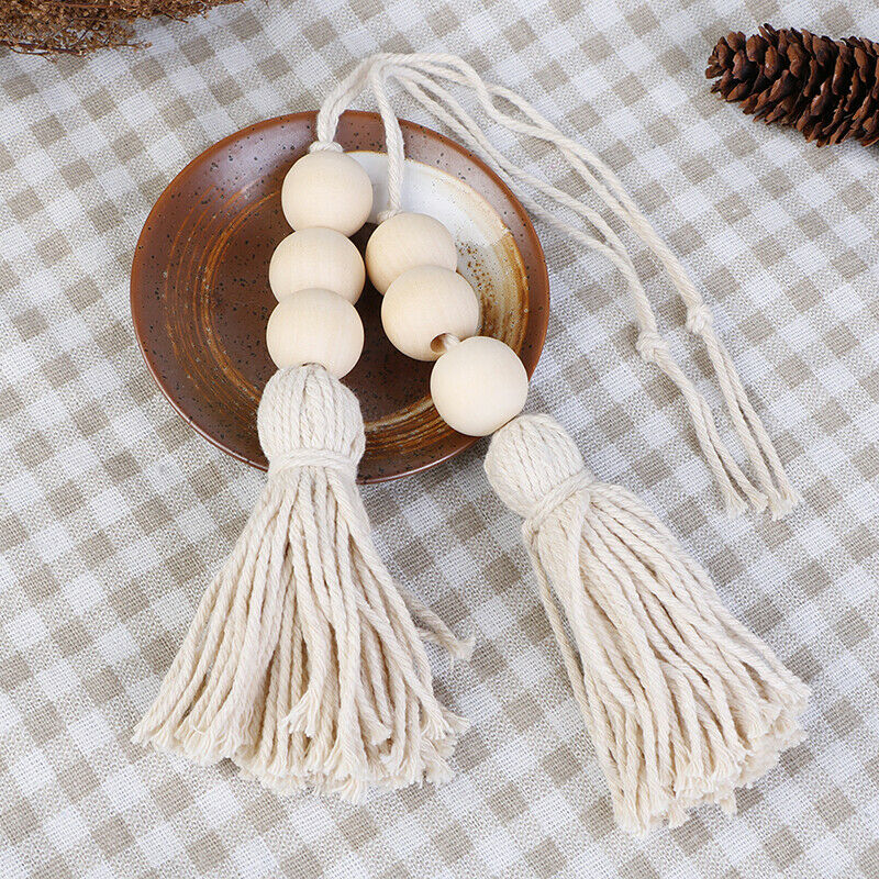 2Pcs Tassle Farmhouse Beads Natural Wood Bead Garland Rustic Wedding Orna.l8