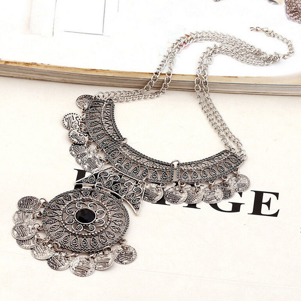 Bohemian Festival Jewelry Fashion Women Double Chain Coin Statement Neckl.l8