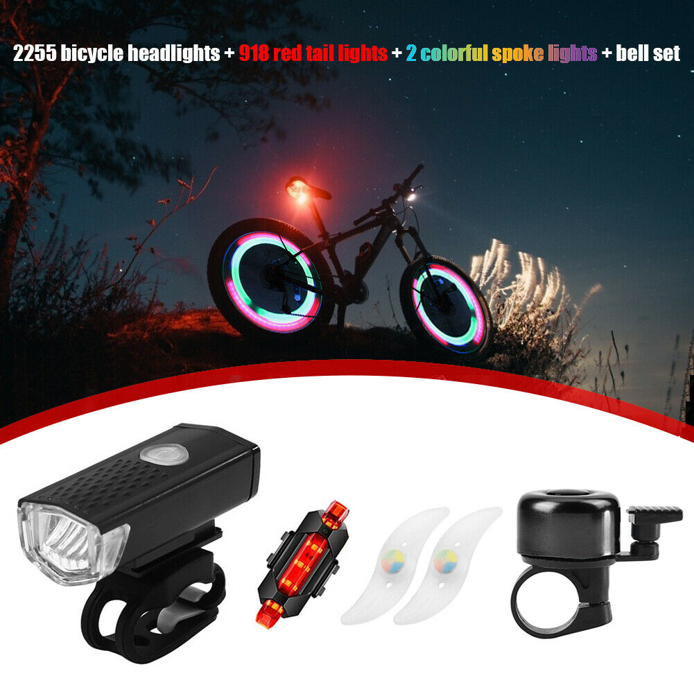 Bike Light Set USB Waterproof Bicycle XPE LED Spoke Headlight Taillight Light
