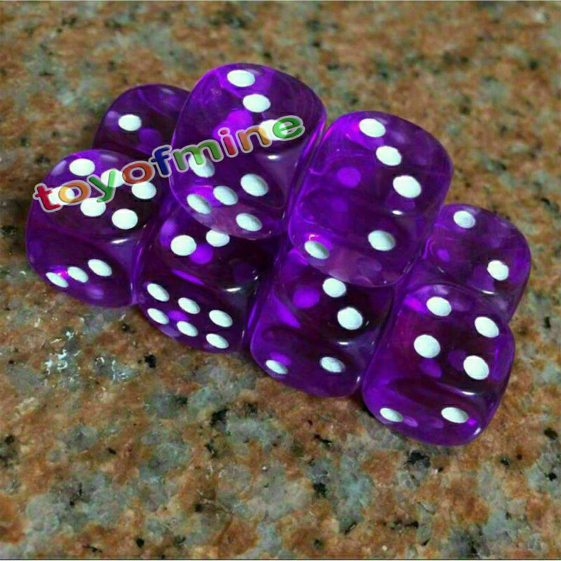 16mm 10Pcs Transparent Six Sided Spot Dice Toys D6 RPG Role Playing Game Purple