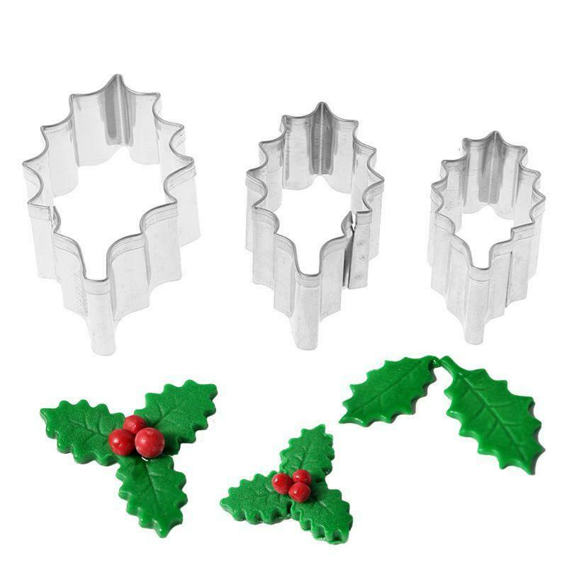 3pcs Stainless Steel Holly Leaf Cookie Cutter Christmas Biscuit Mould Mold DIY