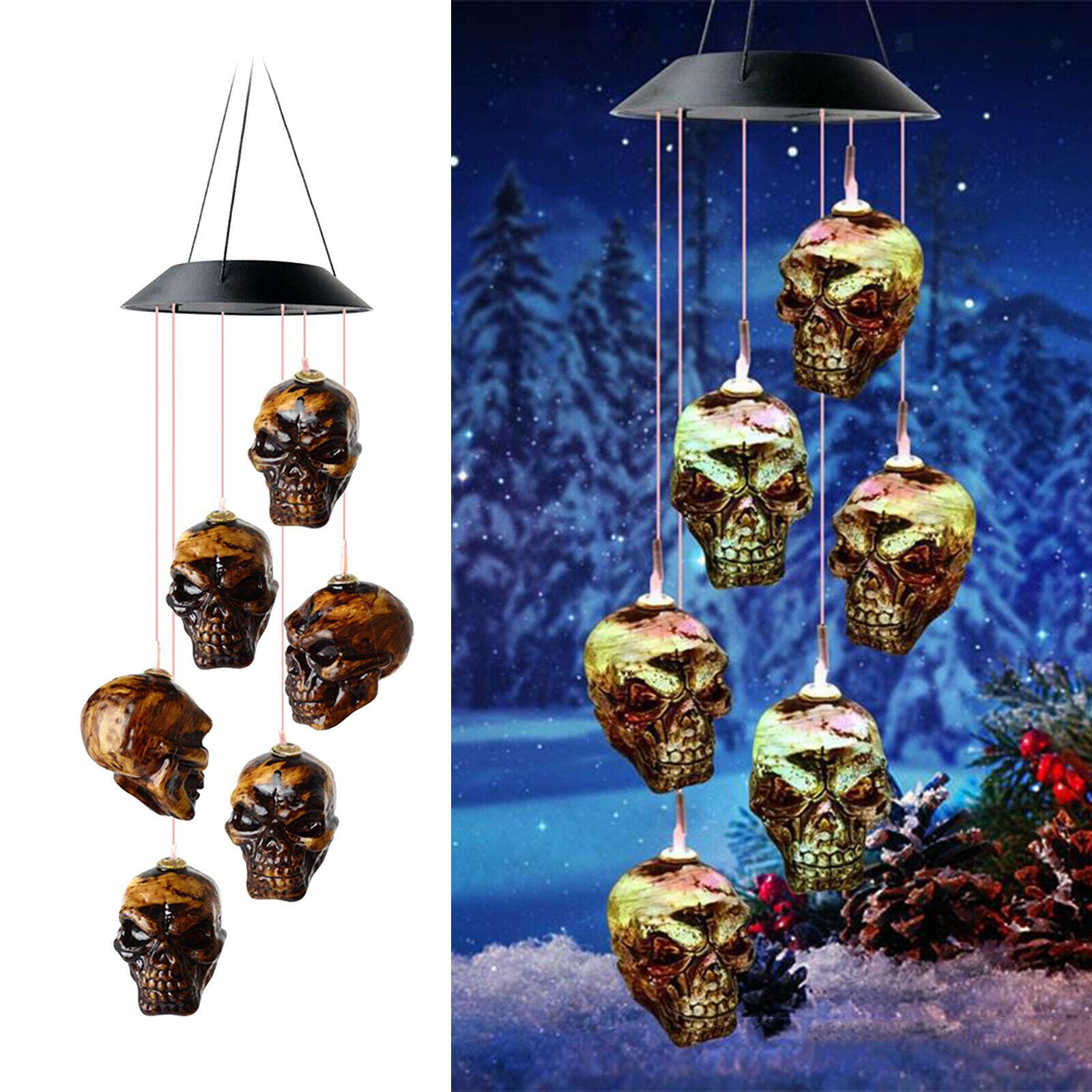 Solar Powered Wind Spinner Chimes Light Halloween Hanging Garden Yard Decor
