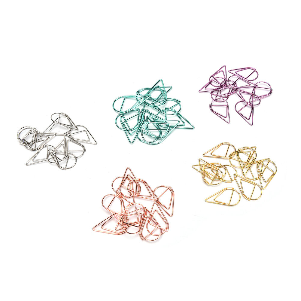 Office Decor Metal water drop shape Paper clip 10X/set Bookmark Clip golde.l8