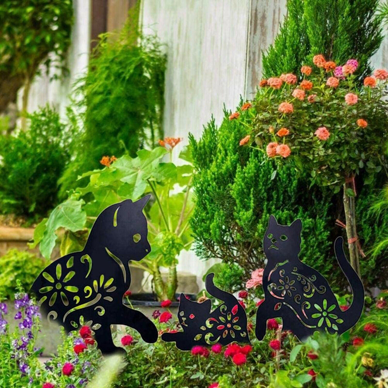 3x Garden Cat Stakes for Home Outdoor Garden Yard Sidewalk Decor Arts Gifts