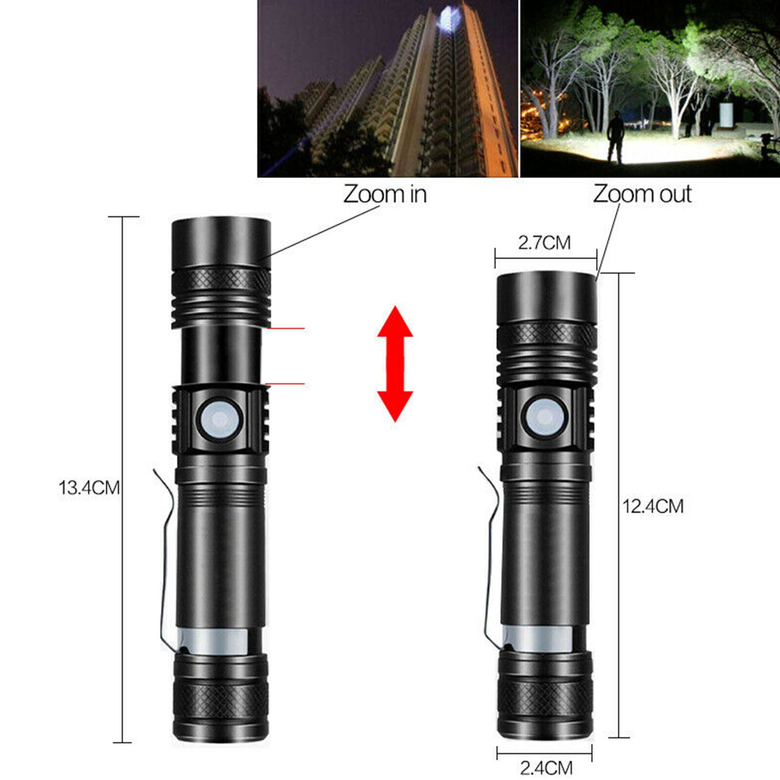 Super Bright 50000LM T6 LED Flashlight Rechargeable Zoom Torch 18650 3 Modes