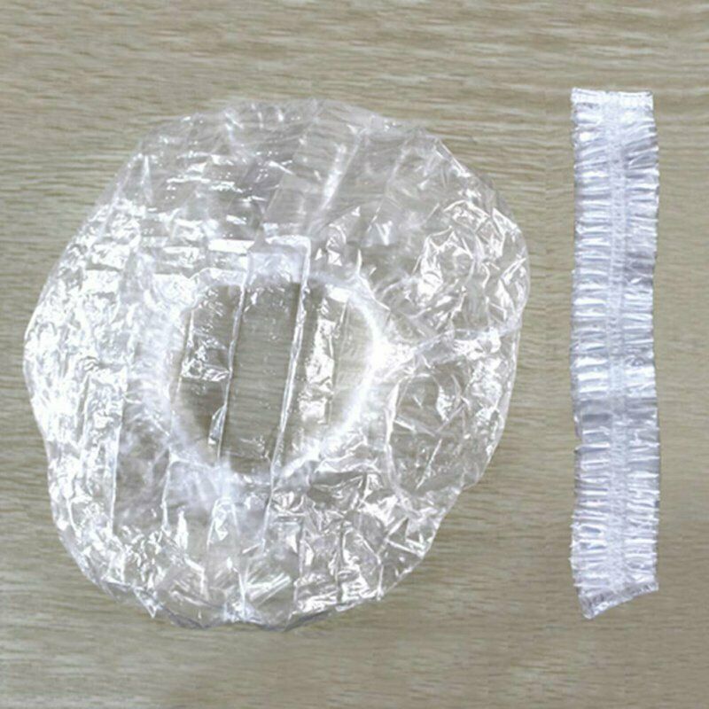 100X Disposable Clear Shower Cap Women Spa Hair Salon Waterproof Plastic Elastic