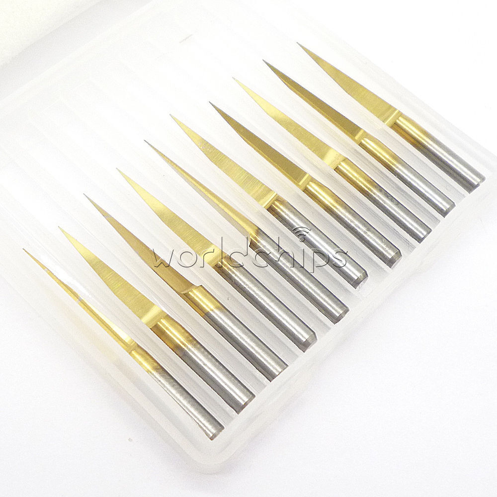 10PCS Carbide PCB Engraving Bits 3.175mm CNC Router Tool 10 Degrees 0.1mm V-Shap