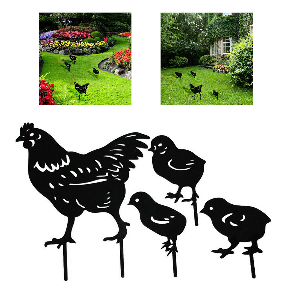 Garden Stakes Acrylic Chickens Family Silhouette Yard Garden Decoration