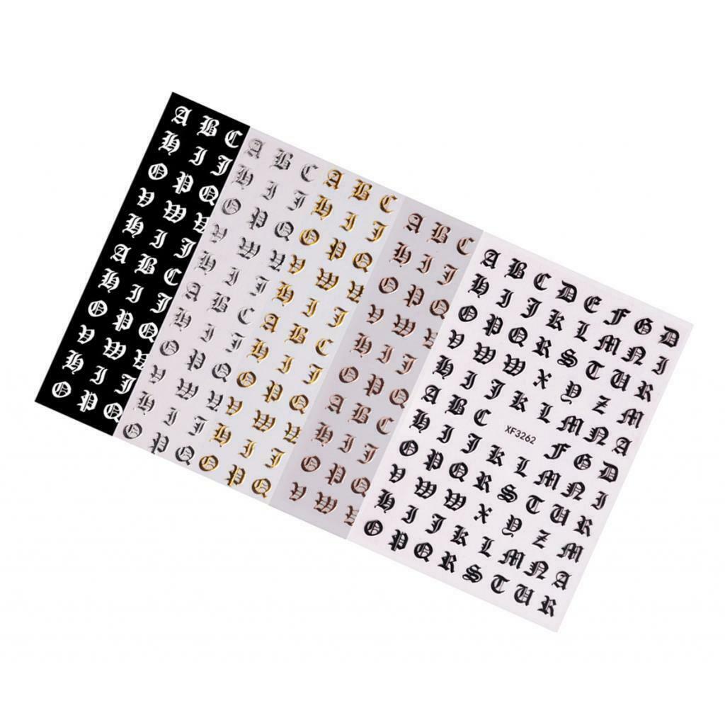 5Pcs Adhesive Manicure Nail Stickers Alphabet Letters Words Decals for Craft