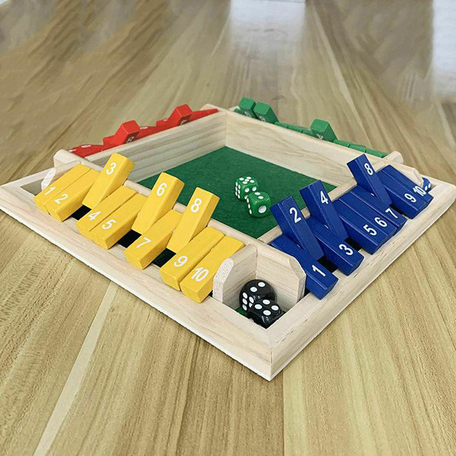 Wood 4-Sided 1-10 Numbers Shut the Box Dice Board for Family Fun Games