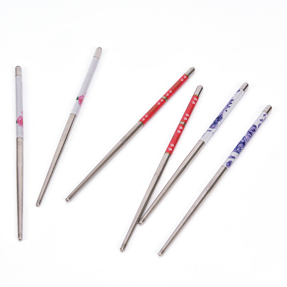 5 Pair Non-slip Flower printed Chop Sticks Stainless Steel Chopstick.l8