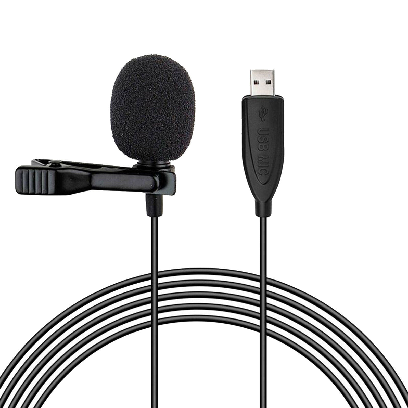 USB Lavalier Microphone Clip on Collar Computer Mic For Desktop Laptop PC