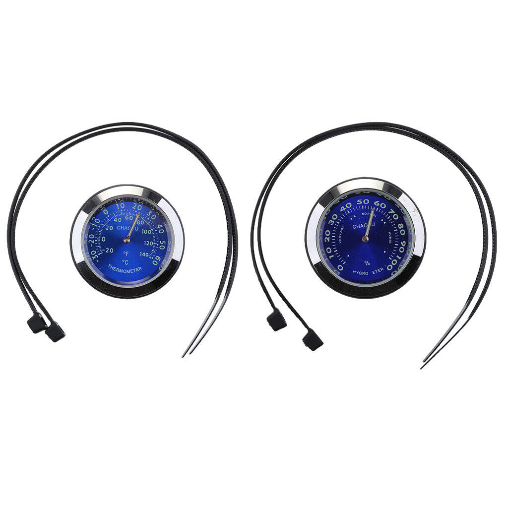 2pcs Motorcycle Bike Dial Meters - Thermometer Hygrometer Waterproof - Blue