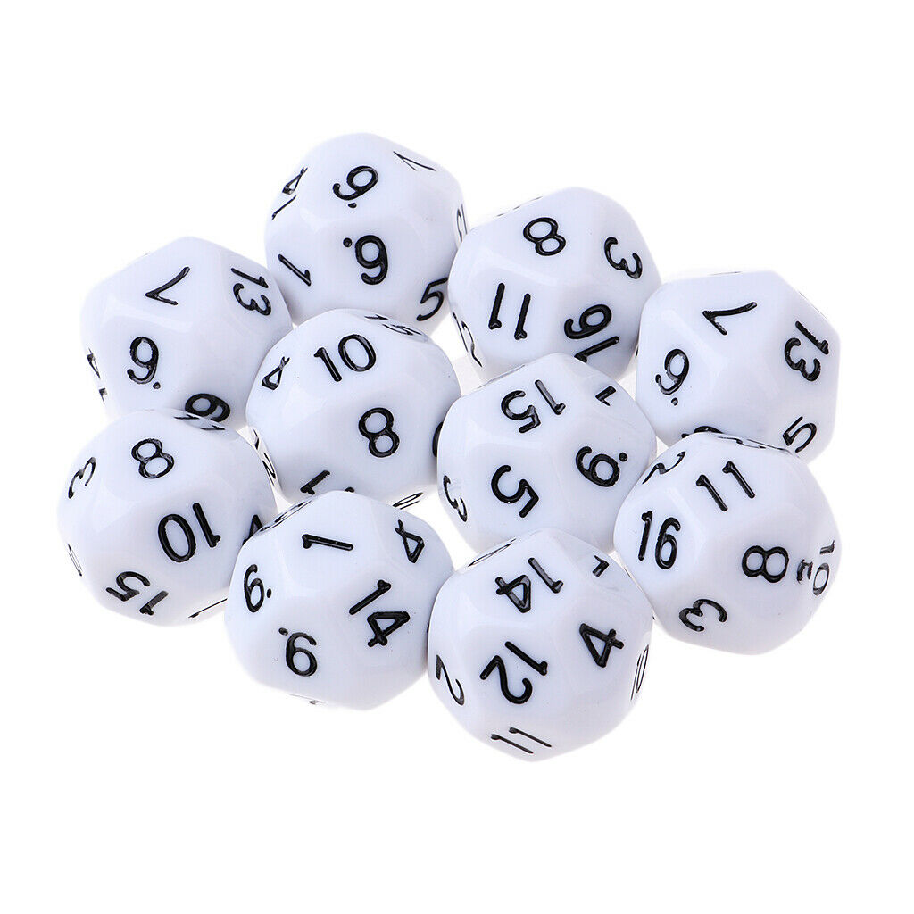 Set of 10 D16 dice 16 sided die white with black numbers for