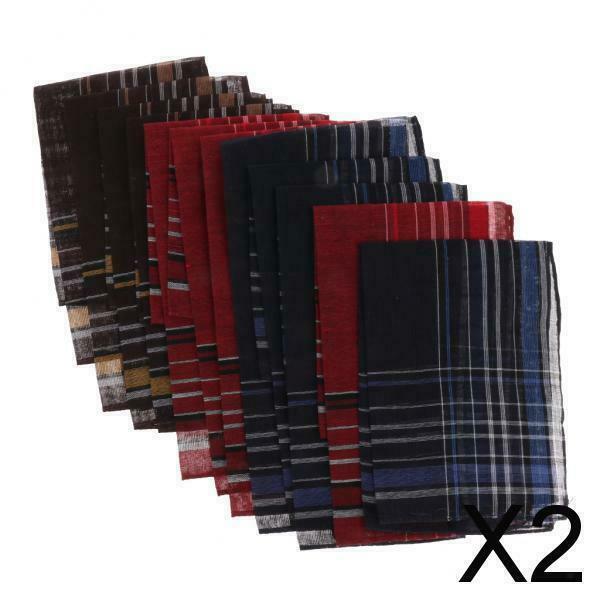 2X Pack of 12 Men Fashion Plaid Cotton Pocket Handkerchief Pocket Square Hanky