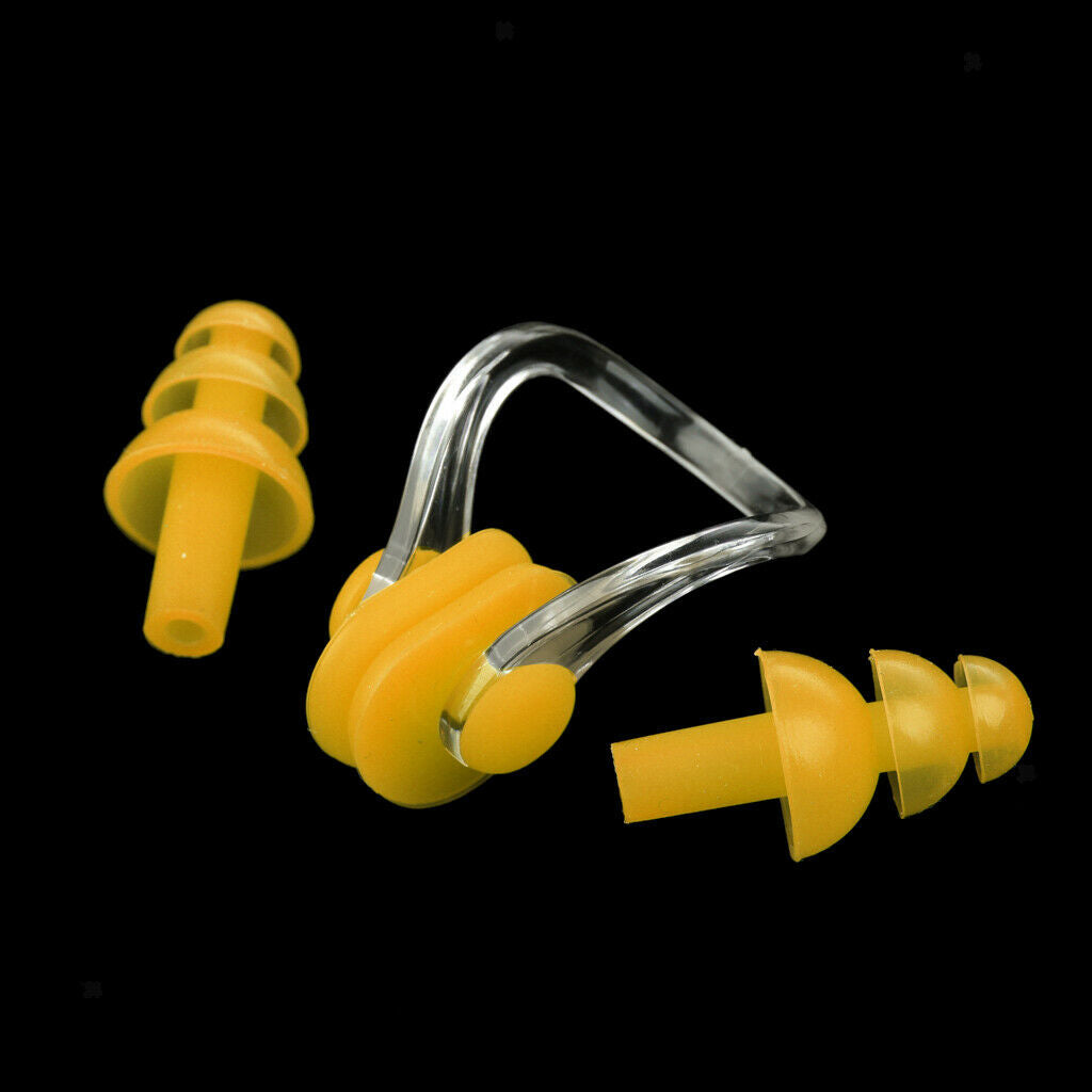 Waterproof Clear Silicone Swimming Set Ear Plug + Nose Clip with Box Yellow