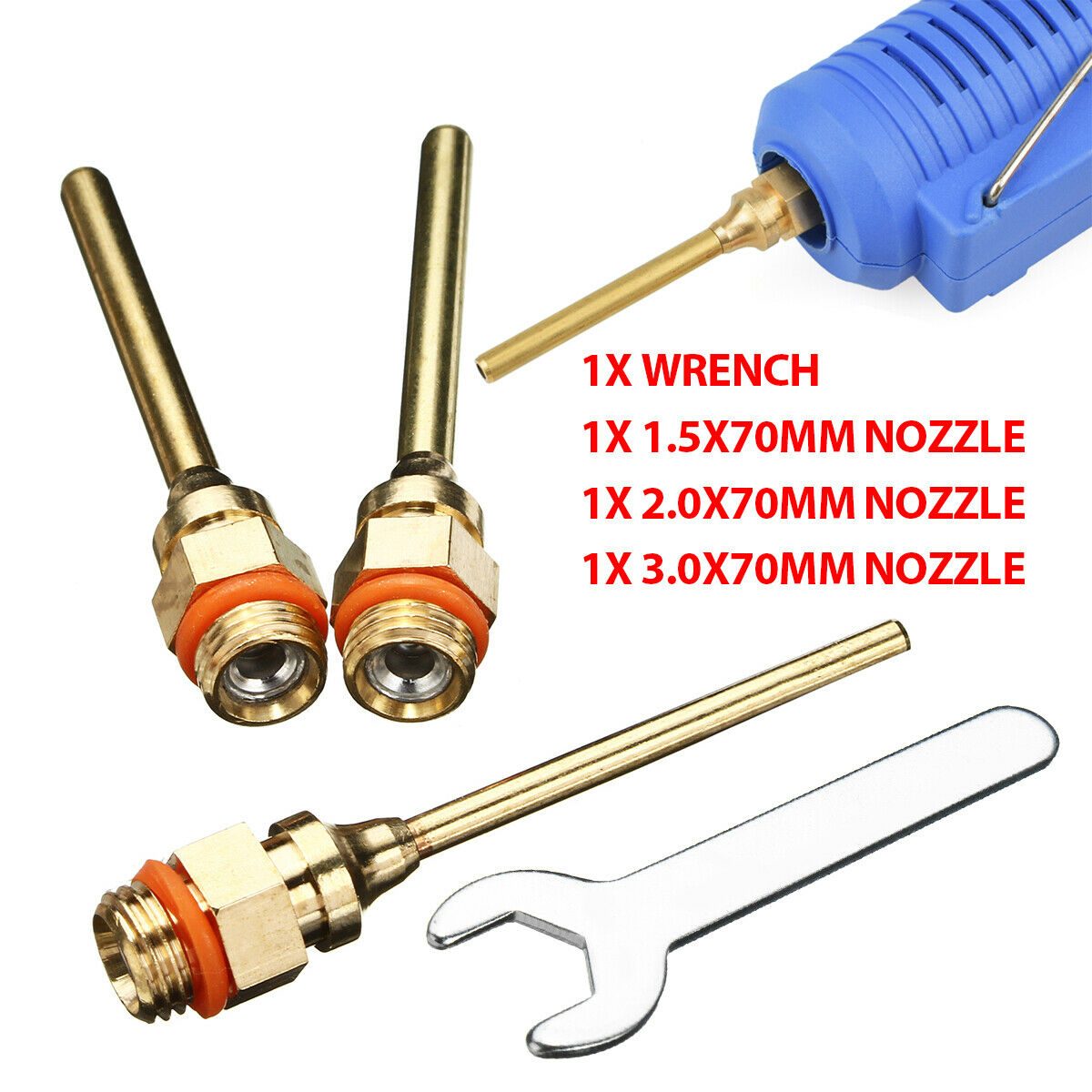 4Pcs 70mm(2.76 inch) Durable Brass Hot Melt Glue Gun Nozzle Long Nozzle +Wrench