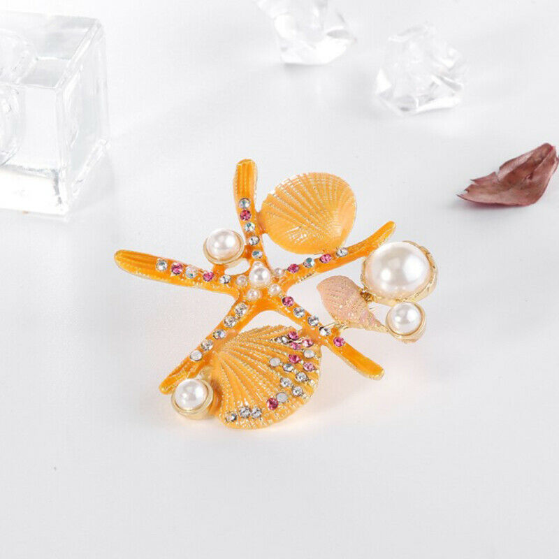 omlee Enamel Sea Star Coral Starfish Brooches Women PearlAnimal Ocean Ser.l8