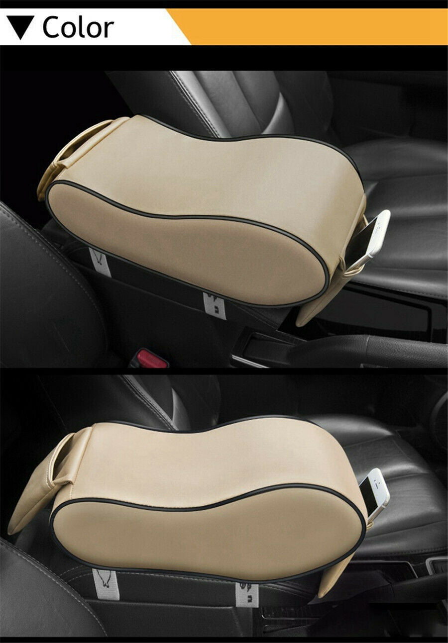 Portable Leather Car Truck Center Armrest Heighten Pad Cushion Storage Bag Black