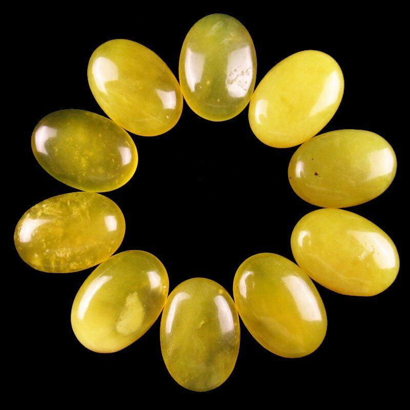 8Pcs 40g Natural Lemon Jade Oval 25x18x6mm Cab Cabochon A-237JM
