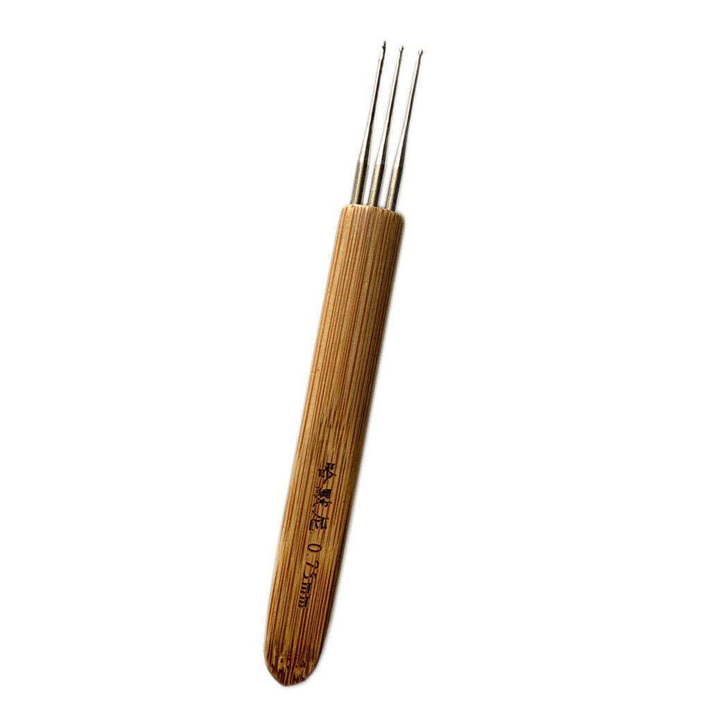 Lots 2 Natural Bamboo Triple Dreadlocks Crochet Hook Interlock Hair Needles