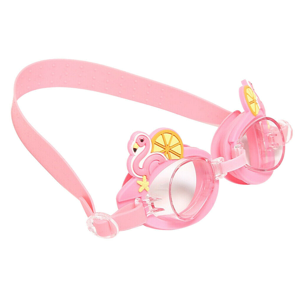 Kids Swimming Goggles Anti-Fog Adjustable Silicone Eyewear Pink Swan