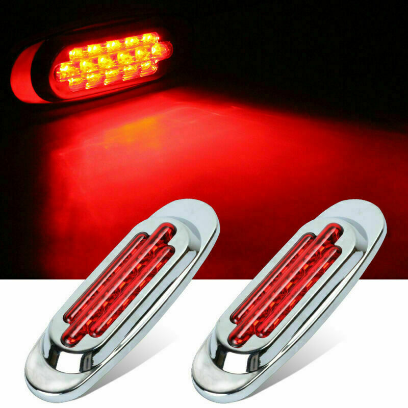 2x Red 2x Amber 16LED  6.5" 12V Trailer Side Marker Turn Signal Lights Chrome