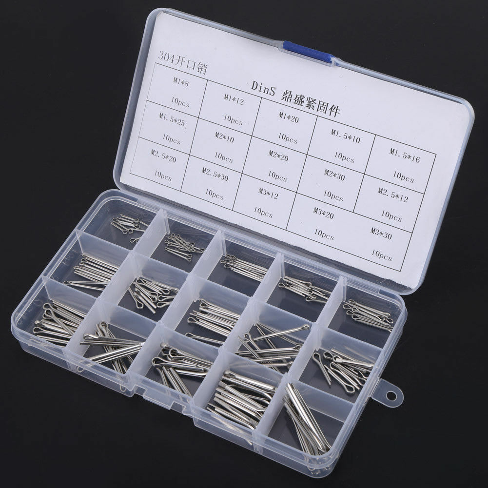 Assorted Metric A2 Stainless Steel Split Pins Split Cotter Pins Kit of 150 Pcs