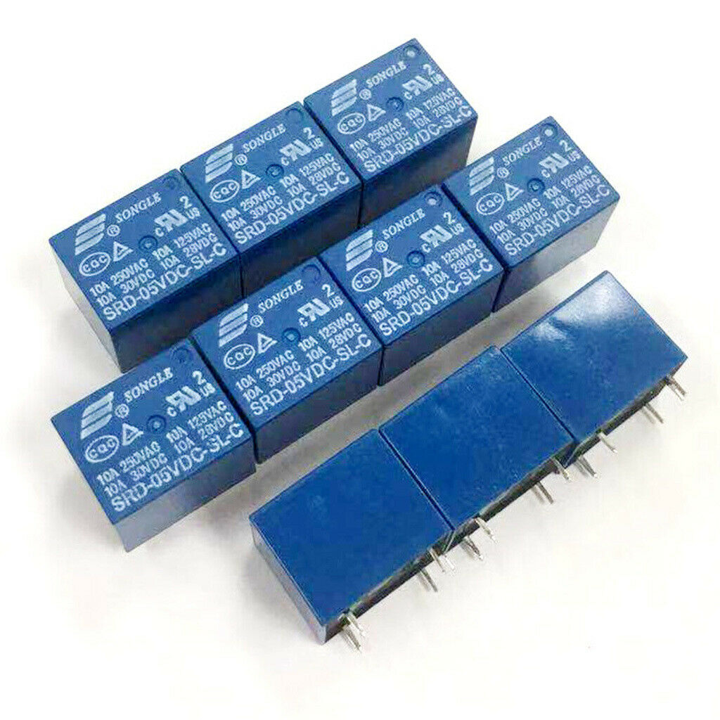 10 Pcs. DC 5V Mini Power Relay, 5Pin, AC250V / AV125V / DC30V / DC28V