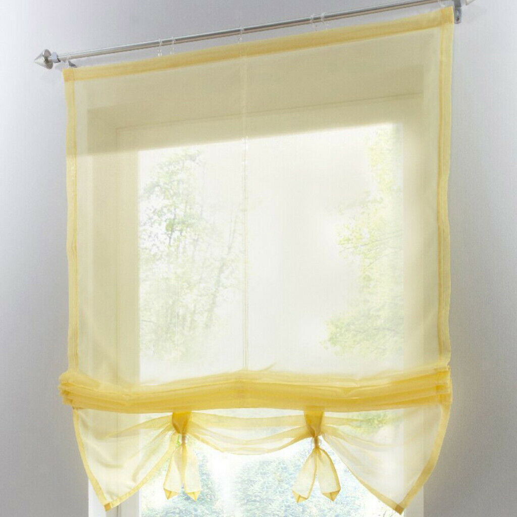 Roman Curtain, Tie Up Shade, Rod Pocket Window Valances Yellow 140x155cm