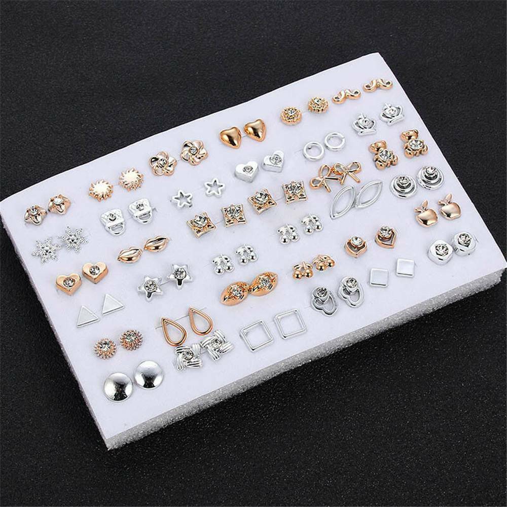 36Pairs Rhinestone Crystal Heart Star Earrings Set Ear Stud Women Jewelry Gift