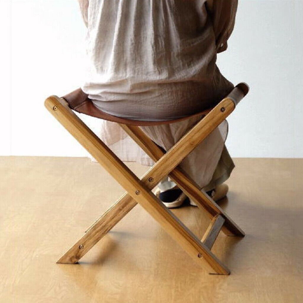 Wooden Leather Folding Chairs Leather Mazar Easy to Carry for Family Fishing