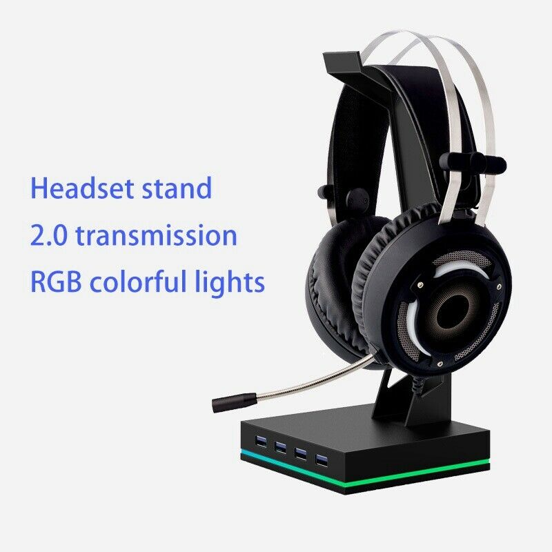 RGB Gaming Headset Stand with Press Light Base USB 2.0 HUB Expansion Port for Y9